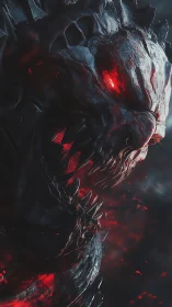 Demonic obsidian beast with molten red inferno eyes.