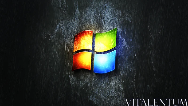 Windows logo glows over dark textured metallic wall