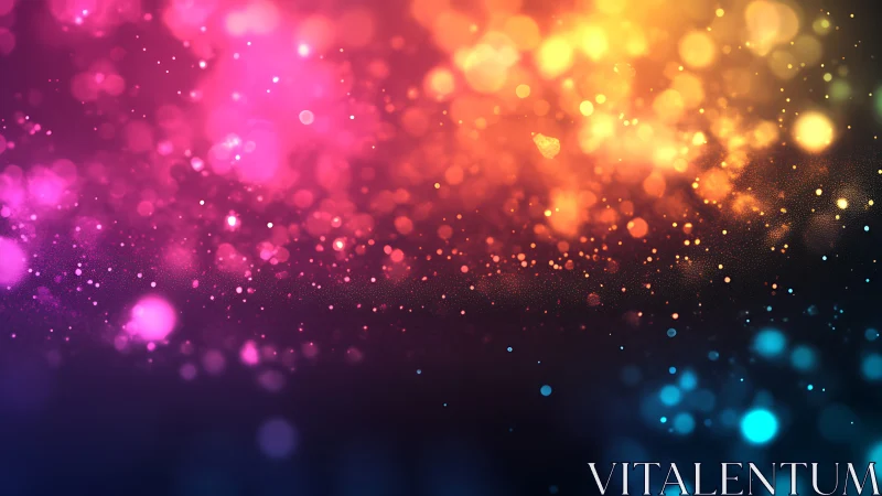 Chromatic bokeh particles with radiant neon gradient field.