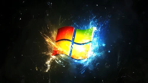 Explosive digital emblem with high-contrast particle burst.