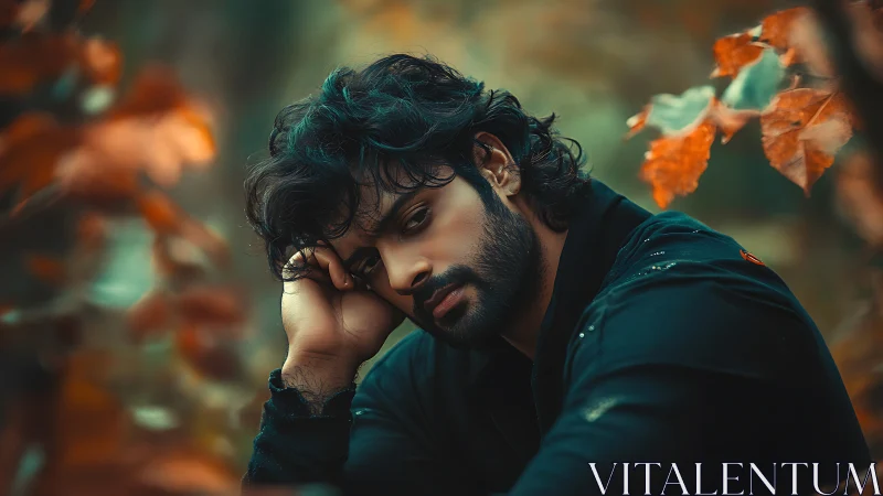 Portrait of bearded man in outdoor autumn foliage setting.