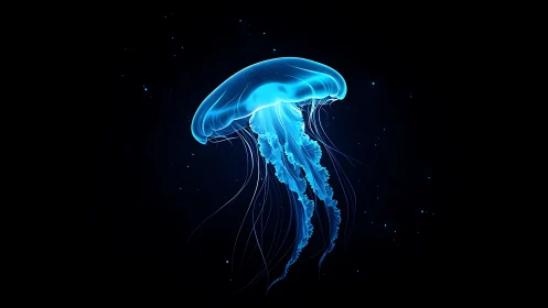 Bioluminescent jellyfish rendered with high contrast neon edge lighting
