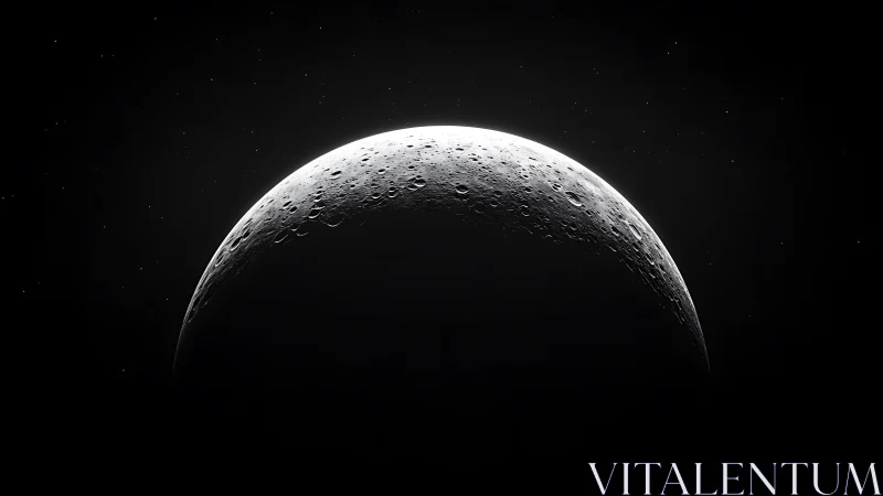 Crescent moon drifts upward, carving silver into deep space