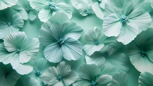 Mint-toned floral pattern with layered petal structures.