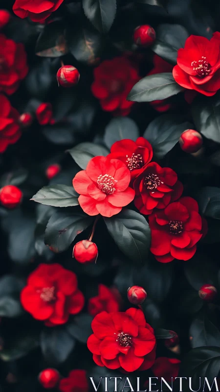 Crimson Blooms Dance Against Moody Shadows