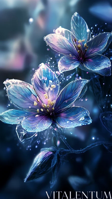 Iridescent Glass Flowers with Luminescent Particle Effects