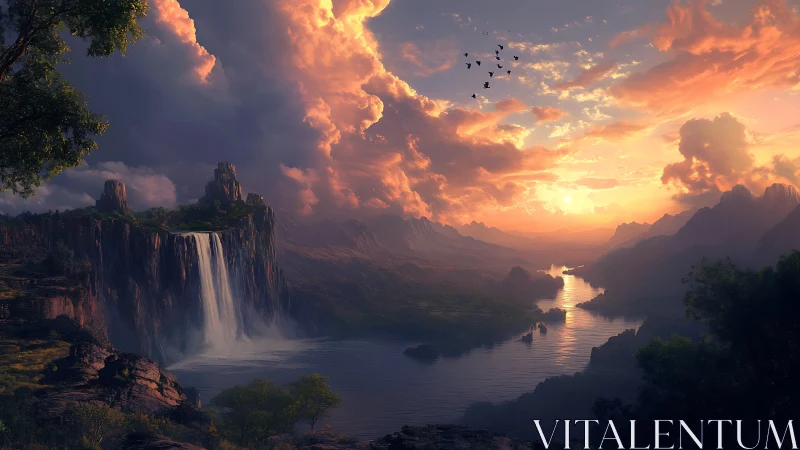 Sunset kingdom over thunderfall cliffs and river of light.