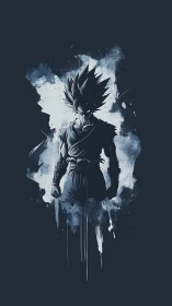 Stoic warrior silhouette in storm-splashed midnight ink.