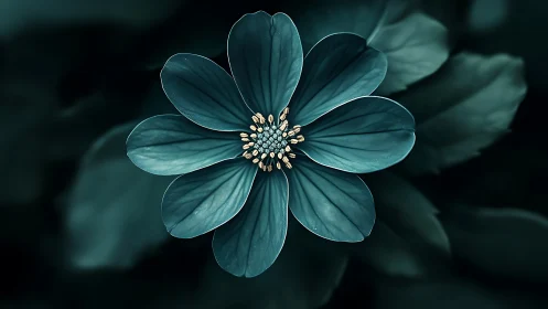 Teal Blossom Unfolds Its Geometric Splendor Against Darkness