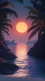 Tropical cove sunset with saturated magenta ocean reflections