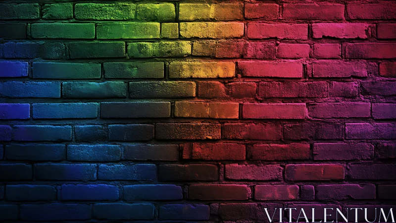 Radiant rainbow light washes gently across a brick wall