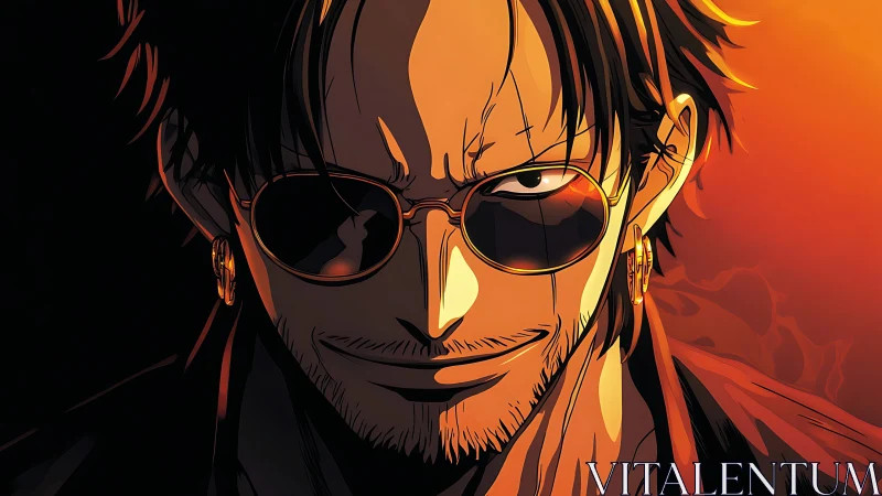 Cinematic anime portrait with high-contrast rim lighting glow.