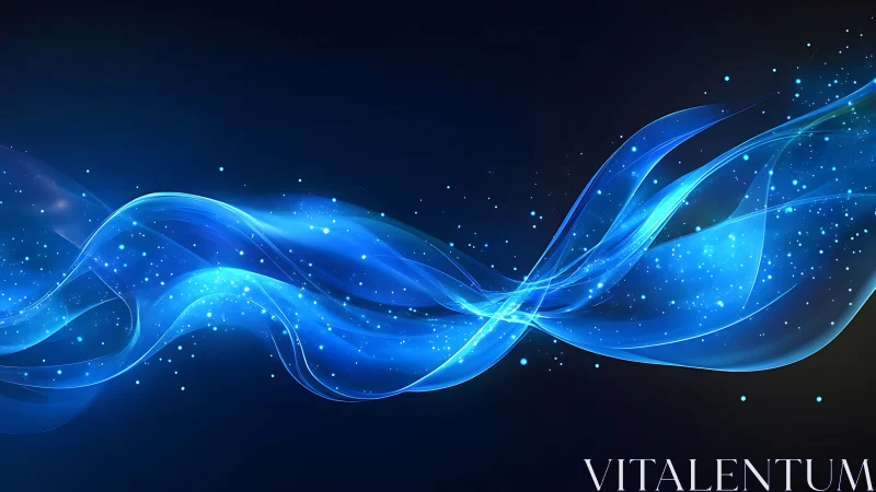 Luminous blue energy waves on dark abstract background.