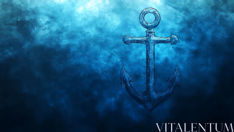 Nautical anchor illustration on textured blue water field.