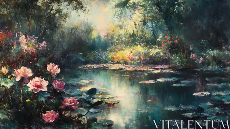 Lotus blossoms gossip softly around a misty twilight pond