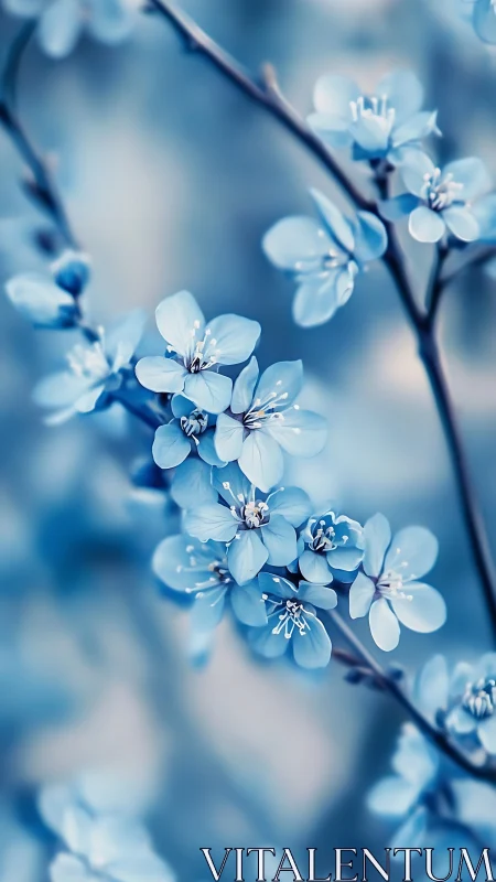 Blue flowering branch with soft focus bokeh background.