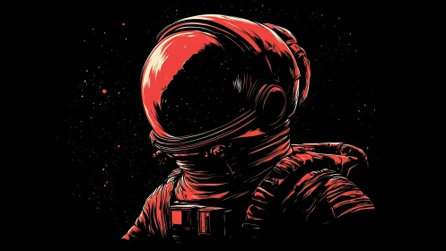 Red void astronaut drifts within stark cosmic darkness.