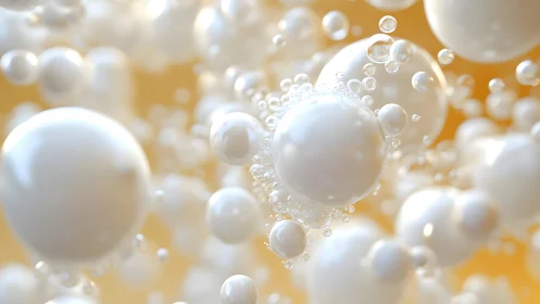 Pearl-white bubbles drift through honeyed liquid light.