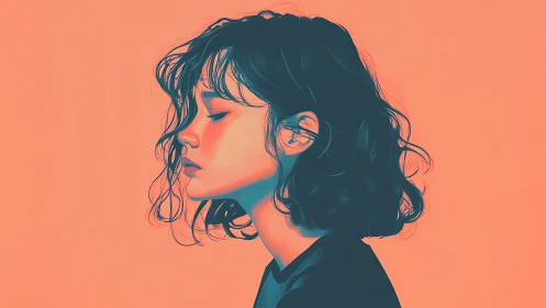 Profile portrait of young woman in bold duotone palette