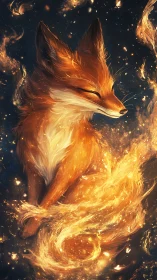 Luminous fox entity rendered in swirling particle flames and stardust