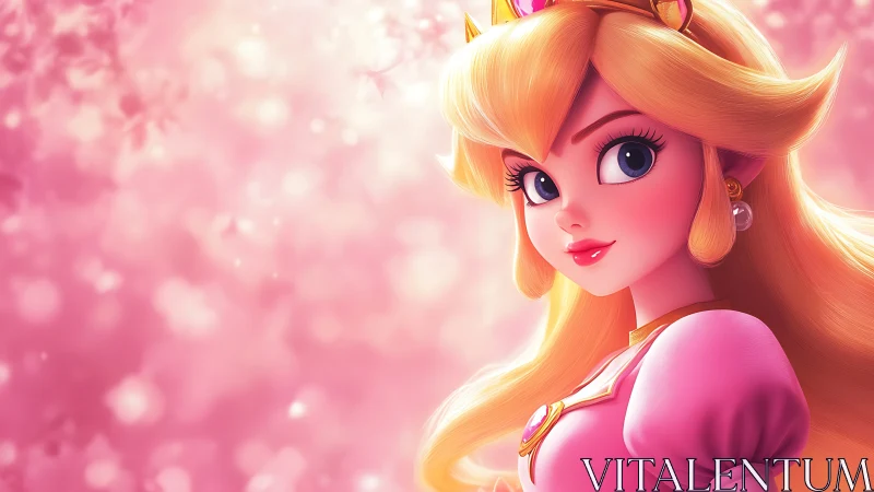 Blonde cartoon princess portrait on pink bokeh background