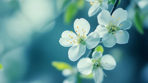 Delicate White Blossoms Dancing in Soft Light.