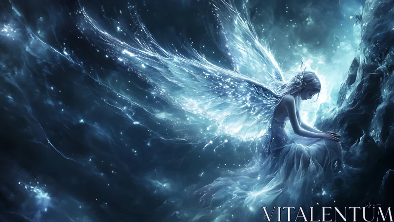 Starlit fairy rests softly in a glowing midnight dreamscape