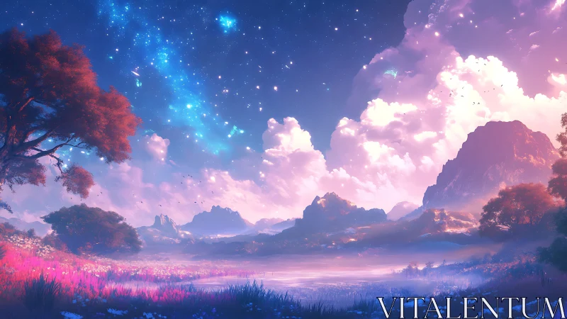 Starlit dream valley under cotton skies and neon meadows.