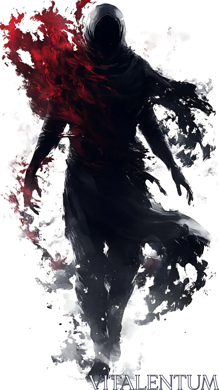 Crimson Wraith Striding Through Shattered Brushstrokes.
