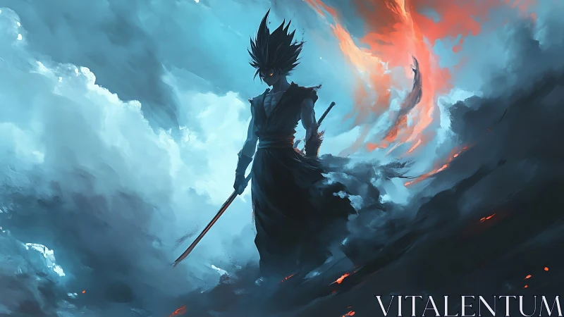 Volumetric storm samurai with bifurcated elemental aura.