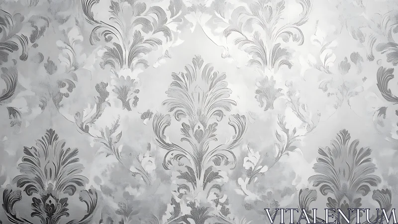 Silver damask flourishes drift across misted daylight walls.