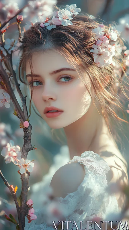 Spring blossom portrait with soft pastel light. Period.