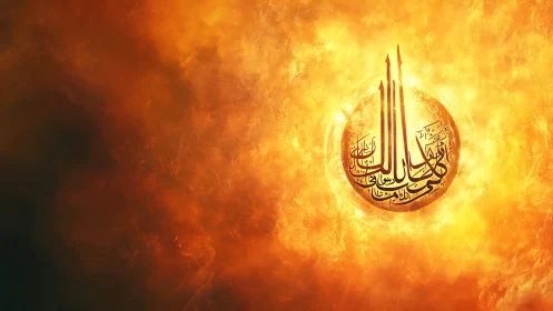 Solar calligraphy sphere blazing in celestial ember light.