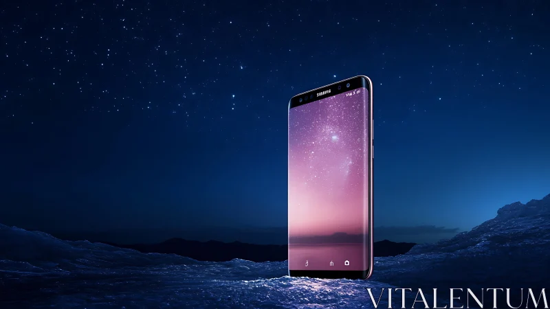 Curved display smartphone rises against deep starry night sky