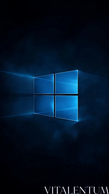 Glowing blue window logo floats over dark misty background