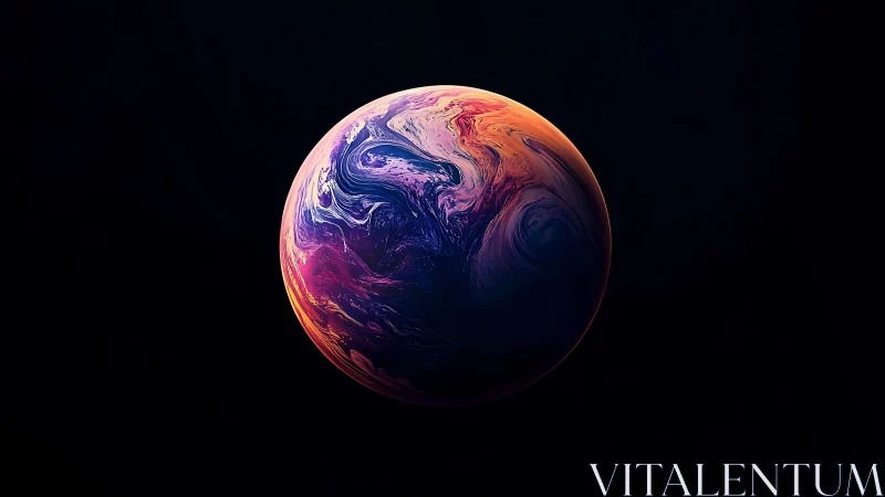 Vibrant abstract planet floats in deep cosmic darkness