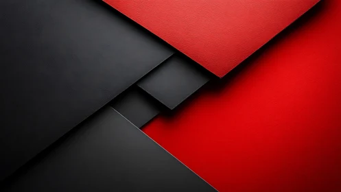 Layered red and black geometric panels in diagonal layout.