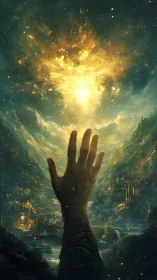 Reaching toward a radiant sky of cosmic golden light