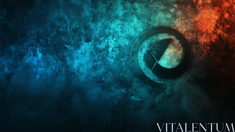 Bipolar chromatic field with recessed circular analytic emblem.