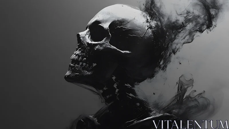 Smoke-born skull laughs softly into a dissolving twilight