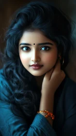 Softly lit portrait of a young woman with luminous eyes.