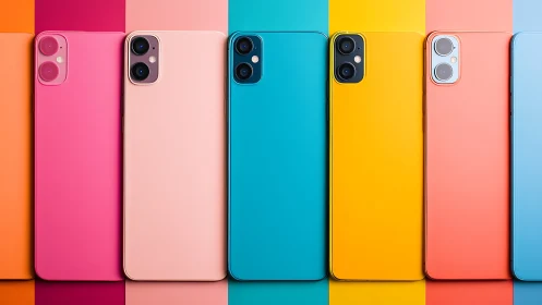Color-block smartphone backs in bold vertical lineup.