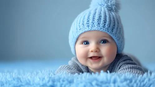 Joyful Baby's Blue Winter Moment.
