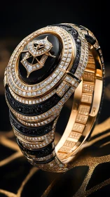 High-jewelry bracelet watch showcases pav&eacute; diamonds and black onyx