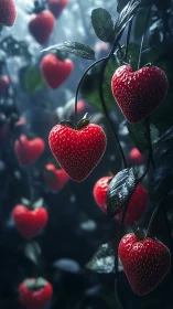 Heart-Shaped Strawberries in Depth of Field Composition.