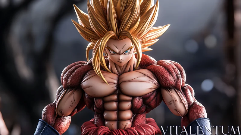 Muscular golden-haired anime warrior in detailed form.