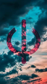 Power glyph cutout overlaying cyan-magenta cloud strata.