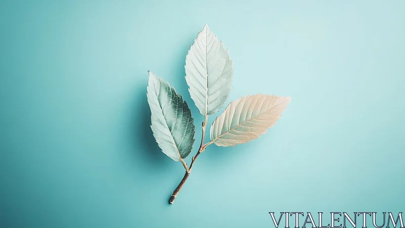 Minimalist pastel leaf branch rests on soft teal background