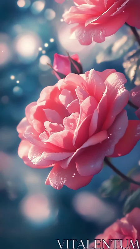 Pink Peonies Blooming Against Soft Blue Sky.