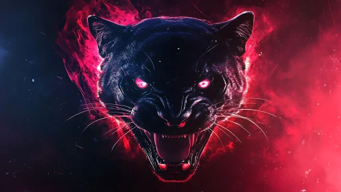 Neon Predator: Black Panther with Crimson Aura